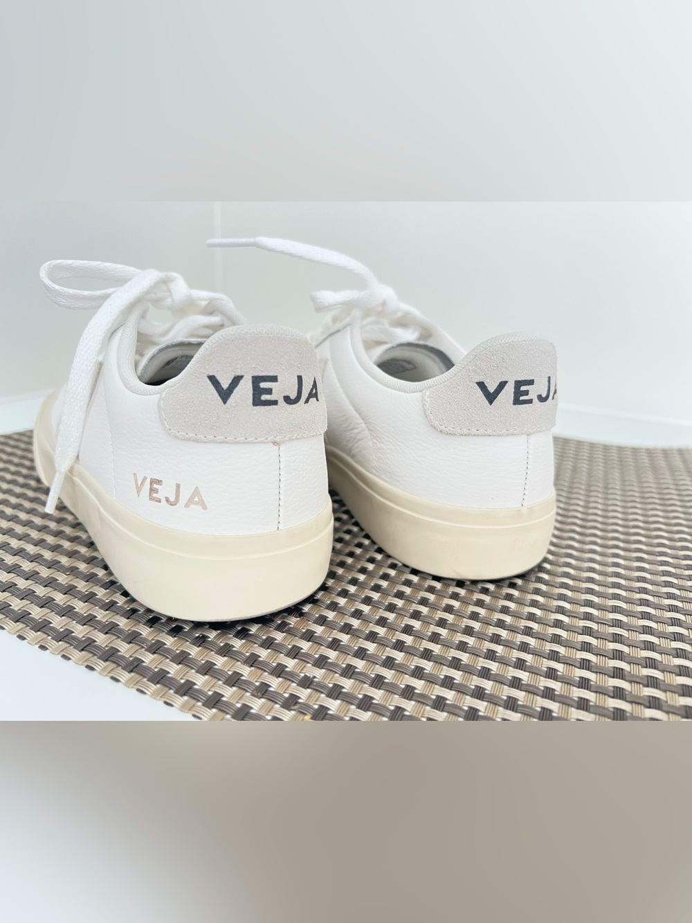Veja White Sneakers with Cream Sole and Light Gray Heel